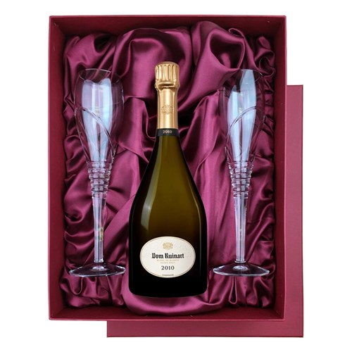 Dom Ruinart Blanc de Blancs 2010 Champagne 75cl in Red Luxury Presentation Set With Flutes